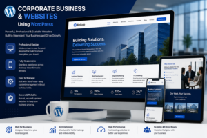Professional corporate business website built with WordPress, displayed on desktop, tablet, and mobile devices, showcasing responsive design, SEO optimization, secure development, and scalable business solutions by Smart Score Digital in Bangalore.