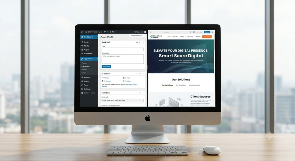wordpress dashboard and website preview smart score digital.png